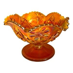 Pedestal Fruit Bowl - Marigold Carnival Glass
